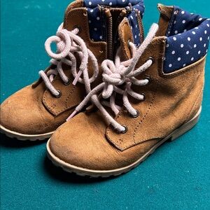 Kids Tan Boots with Blue Polka Dot Lining